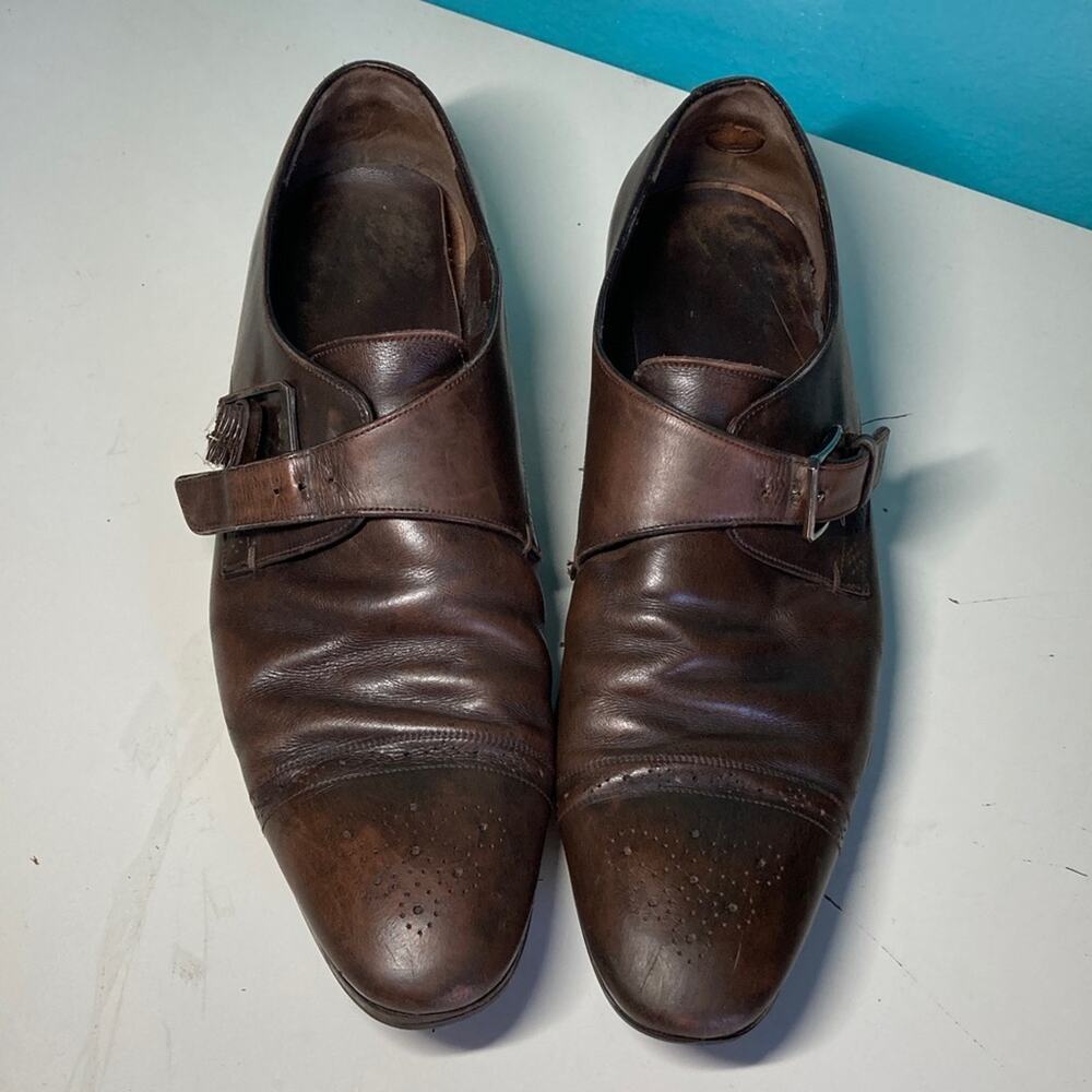 Men’s Size 11 Ferragamo Shoes with Buckle in Brown Leather - FLAWS and WEAR